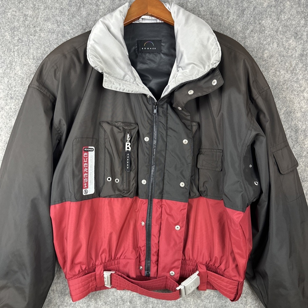 Vintage 90s Bogner Sport Jacket Womens M/L Brown Red Zip Ski Belted Bomber RARE